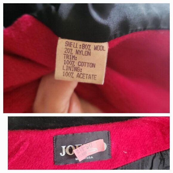 Jofeld Vintage Long Red Wool Overcoat W/Black Velvet Collar & Double-Breasted - Picture 8 of 9